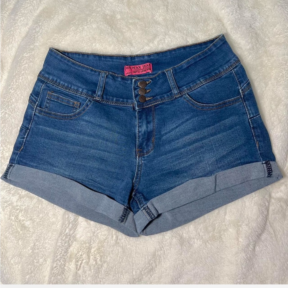 Wax Jean High Waist Denim Shorts - Blue